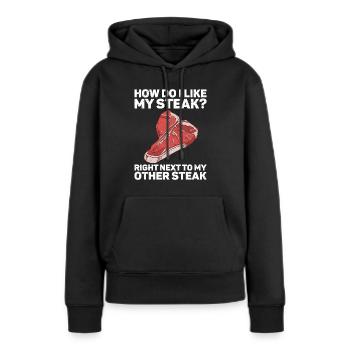 Steak - Frauen Premium Bio Hoodie - Schwarz - Vorne - Julia (174cm)
