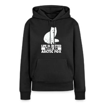 Amoureux du renard arctique - Sweat à capuche Premium bio Femme - noir - Devant - Julia (174cm)