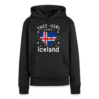 Drapeau de l’Islande Coeur Drapeau islandais Aspect utilisé - Sweat à capuche Premium bio Femme - noir - Devant - Julia (174cm)
