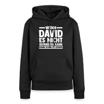 David - Frauen Premium Bio Hoodie - Schwarz - Vorne - Julia (174cm)