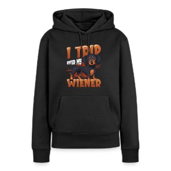 Je tombe sur mon chien viennois - Sweat à capuche Premium bio Femme - noir - Devant - Julia (174cm)