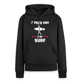 Je peux pas j'ai surf femme surfeuse - Sweat à capuche Premium bio Femme - noir - Devant - Julia (174cm)