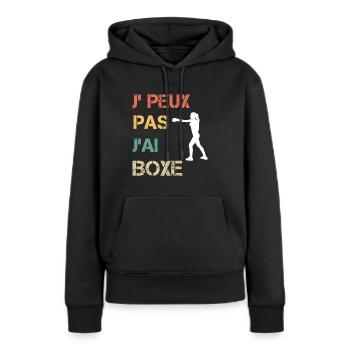 Je peux pas j'ai boxe femme vintage - Sweat à capuche Premium bio Femme - noir - Devant - Julia (174cm)