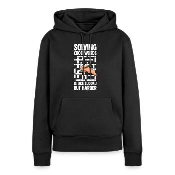 Résoudre des mots croisés - Sweat à capuche Premium bio Femme - noir - Devant - Julia (174cm)