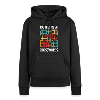 Résoudre des mots croisés - Sweat à capuche Premium bio Femme - noir - Devant - Julia (174cm)