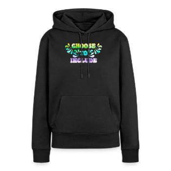 Acceptation Décider de l’inclusion - Sweat à capuche Premium bio Femme - noir - Devant - Julia (174cm)