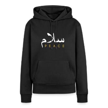 Salam Peace Calligraphie arabe - Sweat à capuche Premium bio Femme - noir - Devant - Julia (174cm)