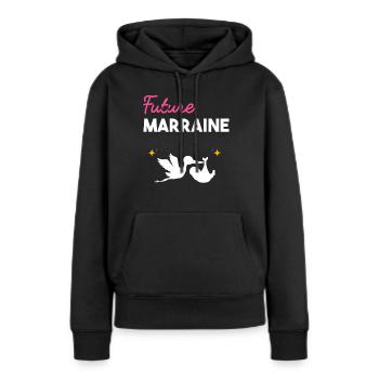 cadeau naissance grossesse Future marraine - Sweat à capuche Premium bio Femme - noir - Devant - Julia (174cm)