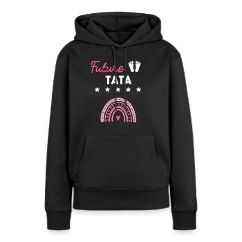 Future tata cadeau grossesse famille tante - Sweat à capuche Premium bio Femme - noir - Devant - Julia (174cm)