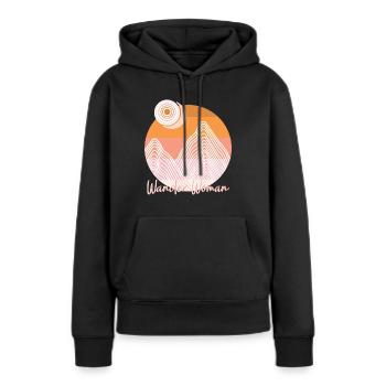 Wander Woman - Minimalistische Berge - Hiking - Frauen Premium Bio Hoodie - Schwarz - Vorne - Julia (174cm)
