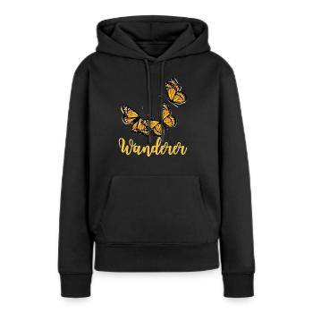 Wanderer - Monarchfalter - Schmetterlinge - Frauen Premium Bio Hoodie - Schwarz - Vorne - Julia (174cm)