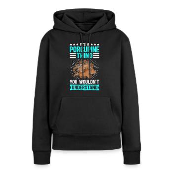 Porc-épic | Cadeau de porc-épic - Sweat à capuche Premium bio Femme - noir - Devant - Julia (174cm)