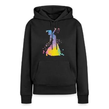 Femme flamenco avec robe flamenco - Sweat à capuche Premium bio Femme - noir - Devant - Julia (174cm)