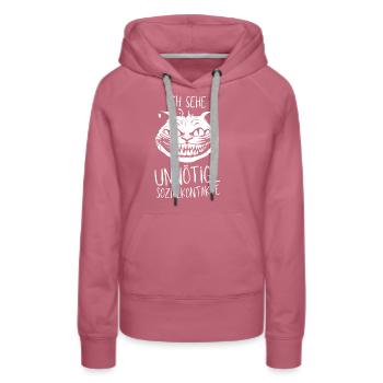 Grinsekatze - Ich sehe unnötige Sozialkontakte - Frauen Premium Bio Hoodie - Malve - Vorne - Isabella (175cm)