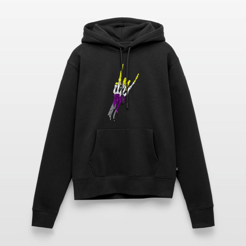 Non Binary Pride Flag Devil Horn Skeleton Subtle Frauen Premium Bio Hoodie