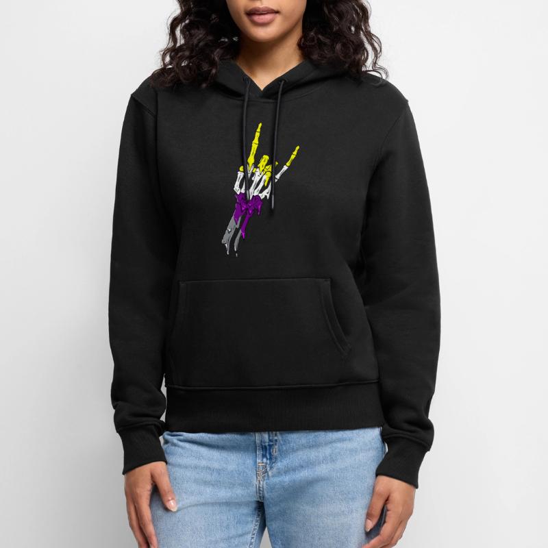 Non Binary Pride Flag Devil Horn Skeleton Subtle Frauen Premium Bio Hoodie