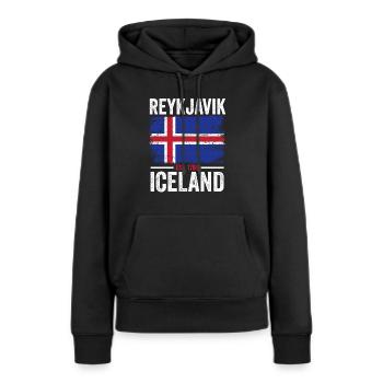Island Flagge | Est. 1786 | Vintage Reykjavik - Frauen Premium Bio Hoodie - Schwarz - Vorne - Julia (174cm)