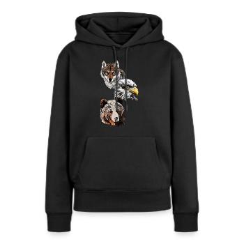 Motif d’animal sauvage avec aigle, loup et tête d’ours - Sweat à capuche Premium bio Femme - noir - Devant - Julia (174cm)