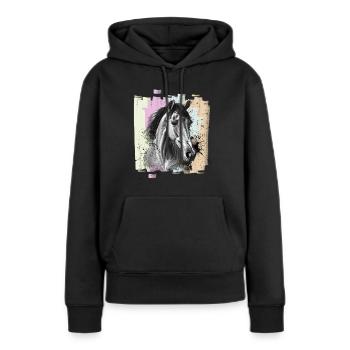 Cheval - Sweat à capuche Premium bio Femme - noir - Devant - Julia (174cm)