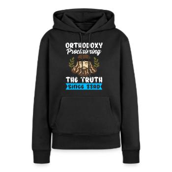 Orthodoxe - Sweat à capuche Premium bio Femme - noir - Devant - Julia (174cm)