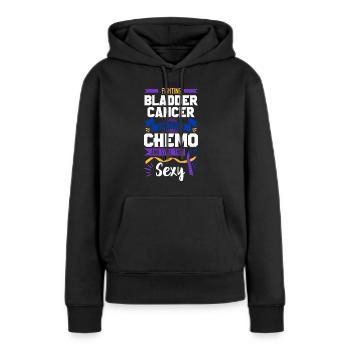 Combattre la chimio Cancer de la vessie Purple Blue et Yell - Sweat à capuche Premium bio Femme - noir - Devant - Julia (174cm)