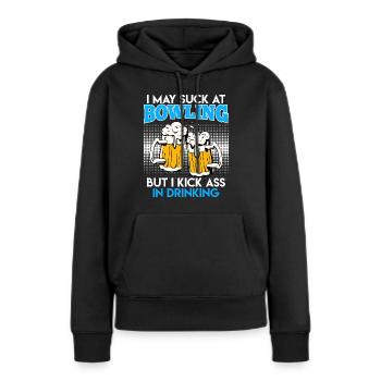 Bowler Suck in Bowling Kick Ass in Drinking - Frauen Premium Bio Hoodie - Schwarz - Vorne - Julia (174cm)