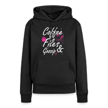 Café, dossiers et potins - Agent RH - Sweat à capuche Premium bio Femme - noir - Devant - Julia (174cm)