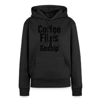 Café, dossiers et potins - Agent RH - Sweat à capuche Premium bio Femme - noir - Devant - Julia (174cm)