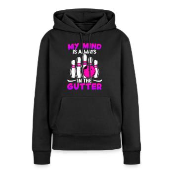 Bowling drôle Mon est toujours dans le caniveau - Sweat à capuche Premium bio Femme - noir - Devant - Julia (174cm)