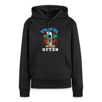 Voyage, Voyage, Vacances, Vacances, Voyage - Sweat à capuche Premium bio Femme - noir - Devant - Julia (174cm)