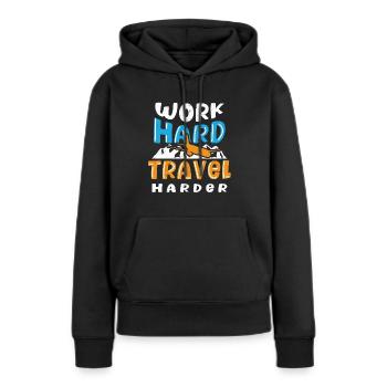 Voyage, Voyage, Vacances, Vacances, Voyage - Sweat à capuche Premium bio Femme - noir - Devant - Julia (174cm)