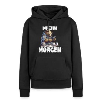 Mein Morgen Bär Zeitung Lesen - Frauen Premium Bio Hoodie - Schwarz - Vorne - Julia (174cm)