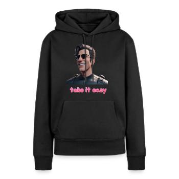 Take it easy - Frauen Premium Bio Hoodie - Schwarz - Vorne - Julia (174cm)