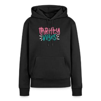 Thrift Shopping Thrifty Vibes Second Hand Thrifter - Frauen Premium Bio Hoodie - Schwarz - Vorne - Julia (174cm)
