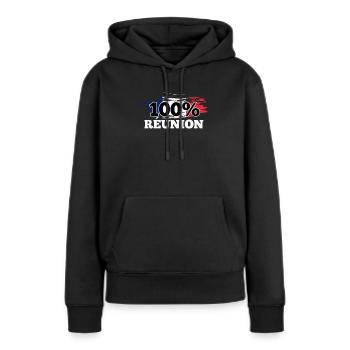 Réunion - Sweat à capuche Premium bio Femme - noir - Devant - Julia (174cm)