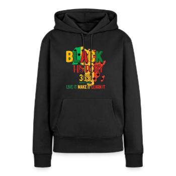 Mois de l’histoire des Noirs Histoire des Noirs - Sweat à capuche Premium bio Femme - noir - Devant - Julia (174cm)