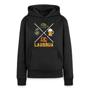 Lausbua Bayerisches Essen Bierfan Brezeln - Frauen Premium Bio Hoodie - Schwarz - Vorne - Julia (174cm)