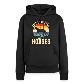 Chevaux - Sweat à capuche Premium bio Femme - noir - Devant - Julia (174cm)