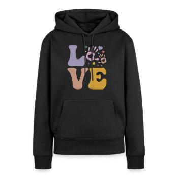 Travailleur en garderie Travailleur en garderie Garde d’enfants - Sweat à capuche Premium bio Femme - noir - Devant - Julia (174cm)