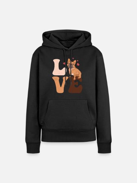 Bulldogge Hund LIEBE - Frauen Premium Bio Hoodie - Schwarz