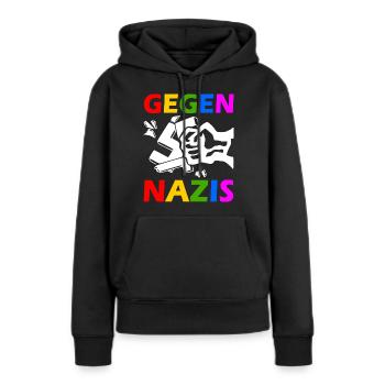 Gegen nazis - Frauen Premium Bio Hoodie - Schwarz - Vorne - Julia (174cm)