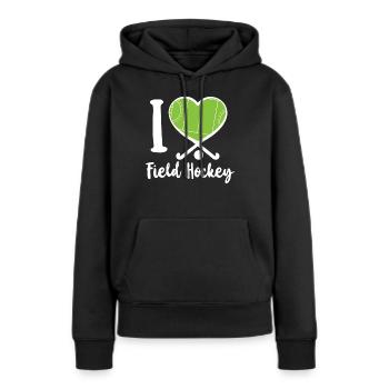 Field Hockey Heart I Love Field - Frauen Premium Bio Hoodie - Schwarz - Vorne - Julia (174cm)