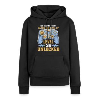 Retro Gamer B-Day Level 35 Unlocked Zocker - Frauen Premium Bio Hoodie - Schwarz - Vorne - Julia (174cm)