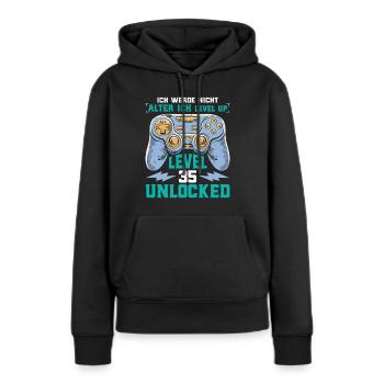 Retro Gamer B-Day Level 35 Unlocked Zocker - Frauen Premium Bio Hoodie - Schwarz - Vorne - Julia (174cm)