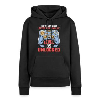 Retro Gamer B-Day Level 35 Unlocked Zocker - Frauen Premium Bio Hoodie - Schwarz - Vorne - Julia (174cm)