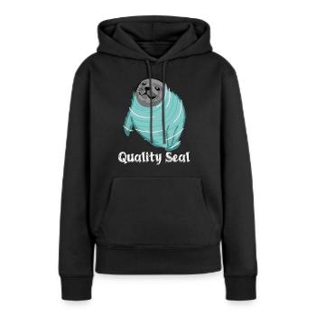 Label de qualité Pinneped - Sweat à capuche Premium bio Femme - noir - Devant - Julia (174cm)