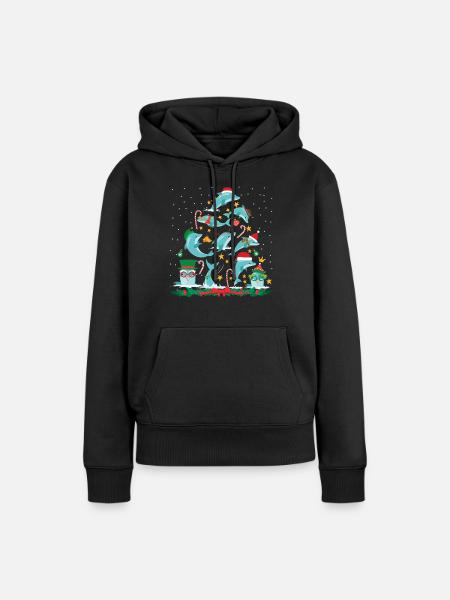 Dolphin Christmas Tree - Frauen Premium Bio Hoodie - Schwarz