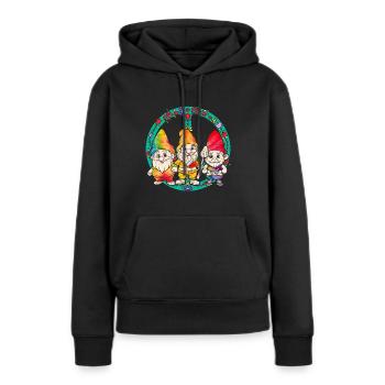 Trois Gnomes Hippies Groovy Bandage Dye Gnomies - Sweat à capuche Premium bio Femme - noir - Devant - Julia (174cm)