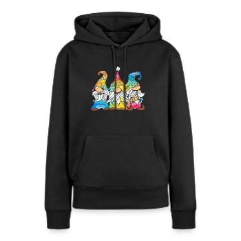 Trois Gnomes Hippies Groovy Bandage Dye Gnomies - Sweat à capuche Premium bio Femme - noir - Devant - Julia (174cm)