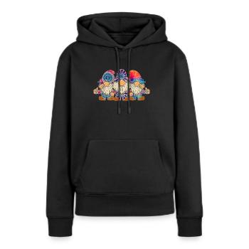 Trois Gnomes Hippies Groovy Bandage Dye Gnomies - Sweat à capuche Premium bio Femme - noir - Devant - Julia (174cm)